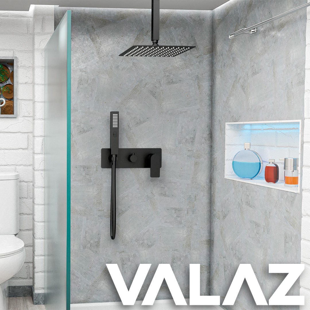 Valaz Douche carrée monocommande encastrée noir mat - Série Miño - 40 cm - 3