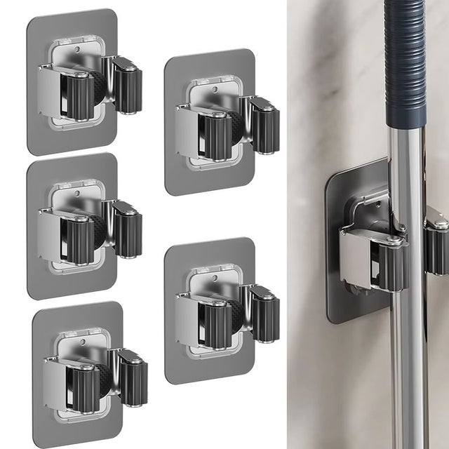 4x Porta Scope Da Muro Adesivo, Carico 3kg, Attrezzi Da Casa E Giardino Acciaio Inox E Gomma Argento 85216270