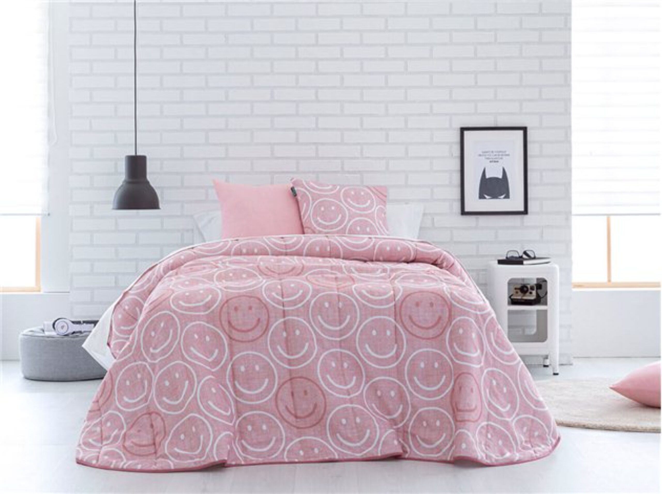 Colcha Rosa Colcha Bouti Juvenil Relleno 100 gr Emoji Color Rosa para Cama de 170 ...