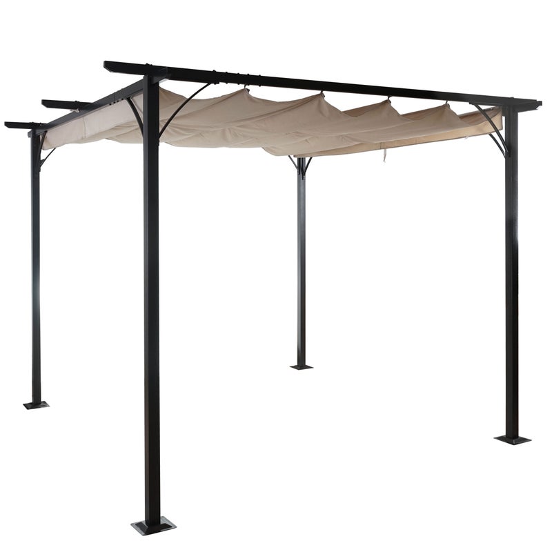 Pergola HWC-C42, pawilon ogrodowy, solidna rama 6cm + rozsuwany dach ~ 3x3m kremowy