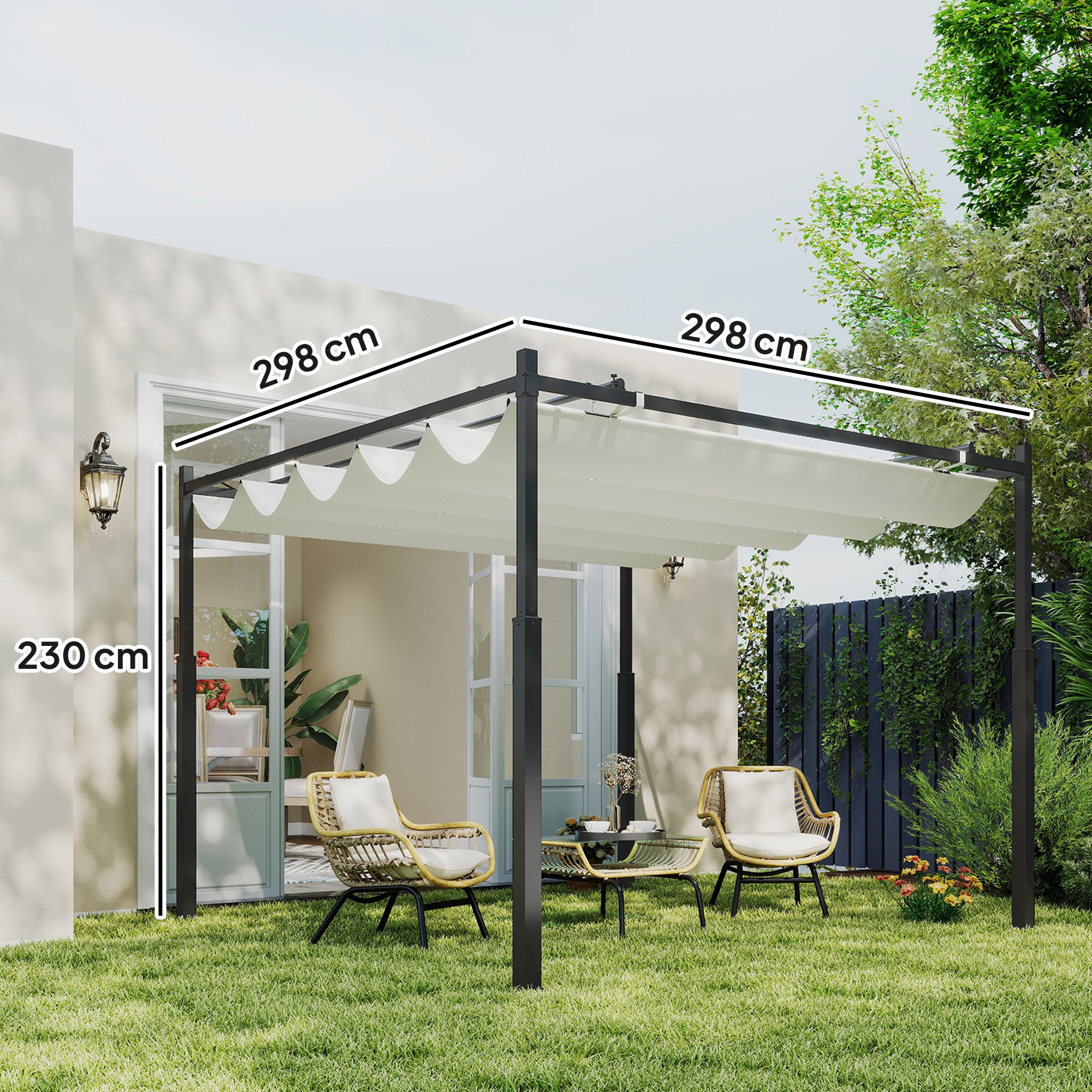 Pérgola Outsunny Metal, Poliéster Crema 298x298x230 cm - 3
