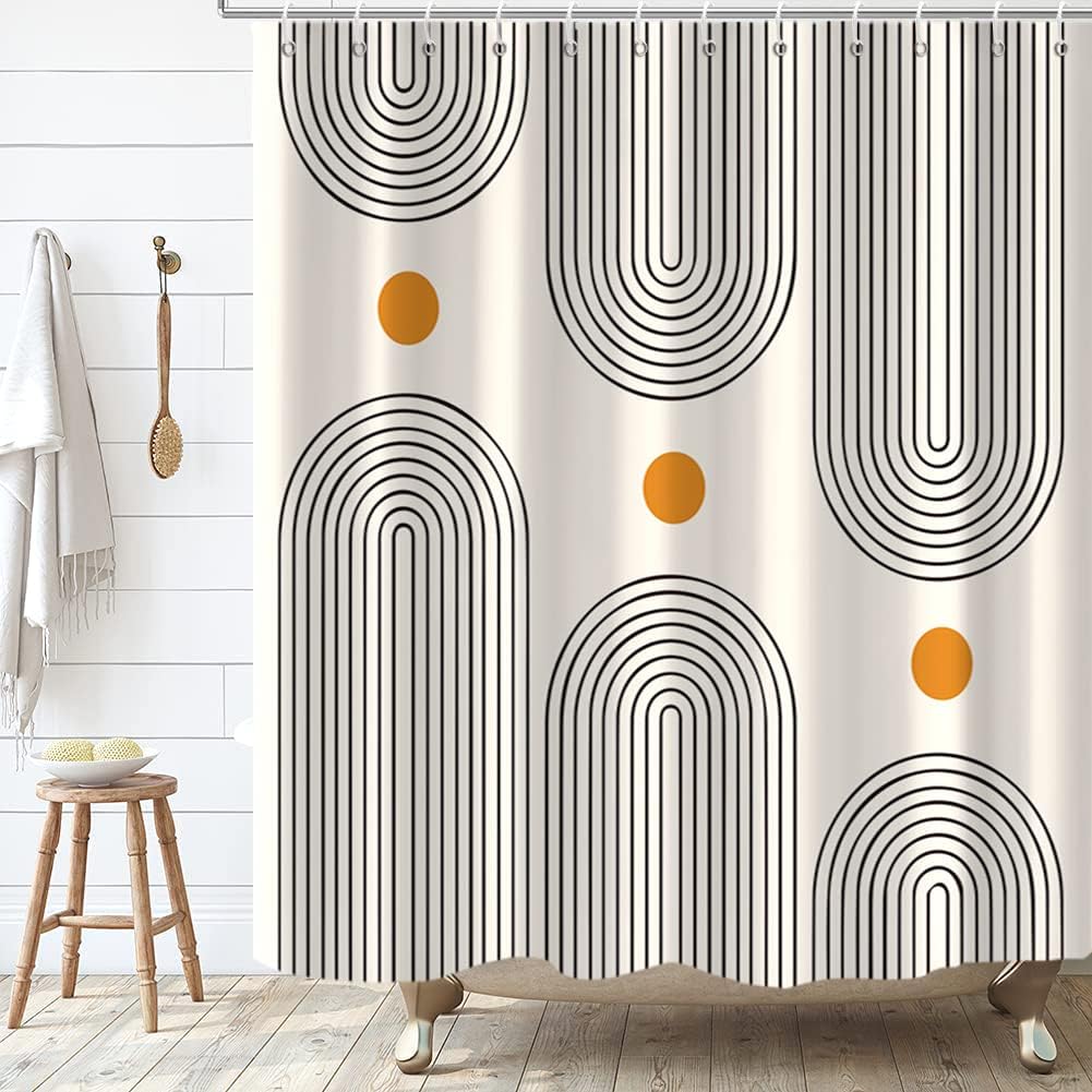 Zasłona prysznicowa w stylu bohemy z połowy wieku 180 x 180 cm, minimalistyczna, abstrakcyjna, prosta i nowoczesna, z 12 haczykami