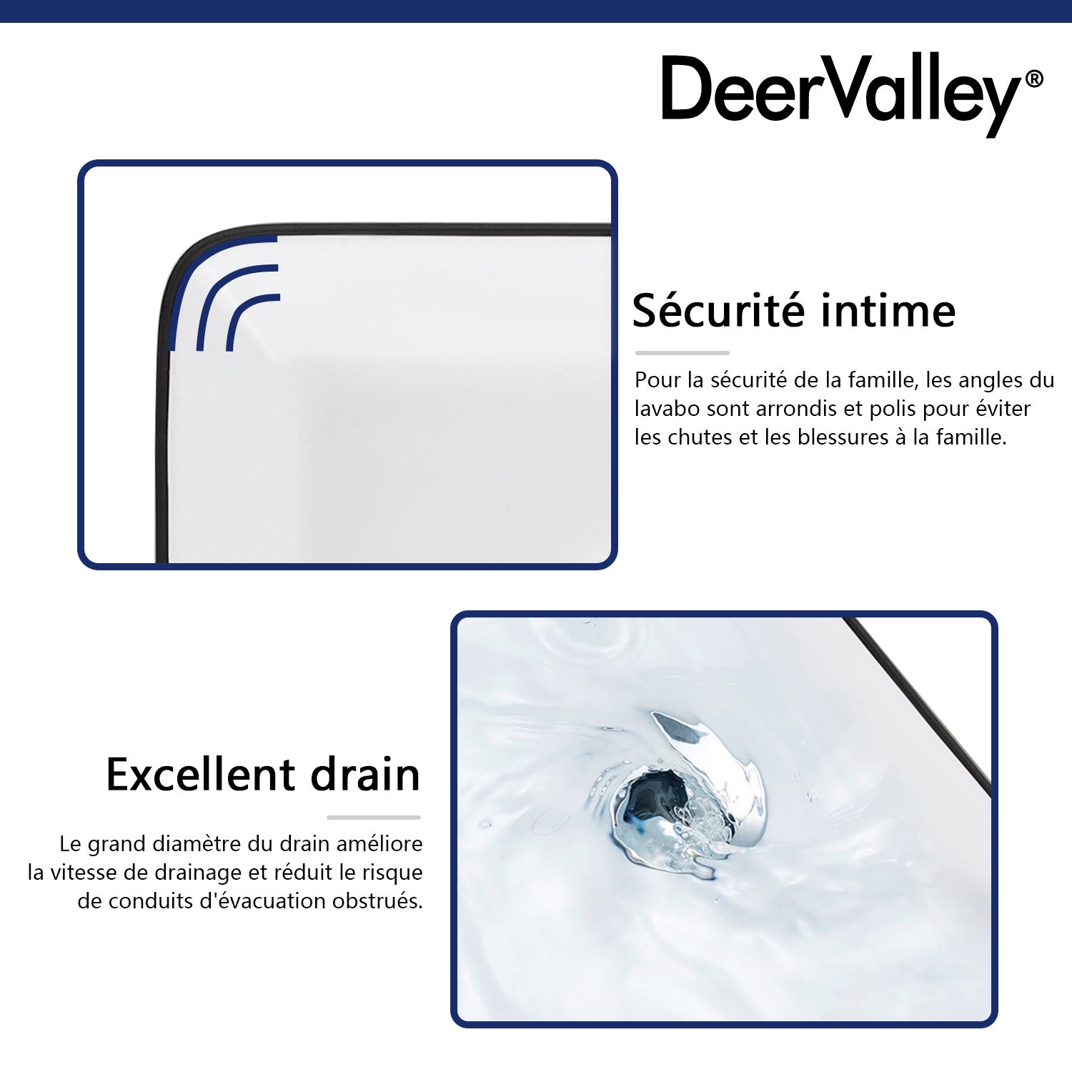 Vasque à poser céramique blanche avec bordure noire, 47,5 x 37,5 x 13 cm, design moderne, parfaite pour salle de bain,DeerValley - 7