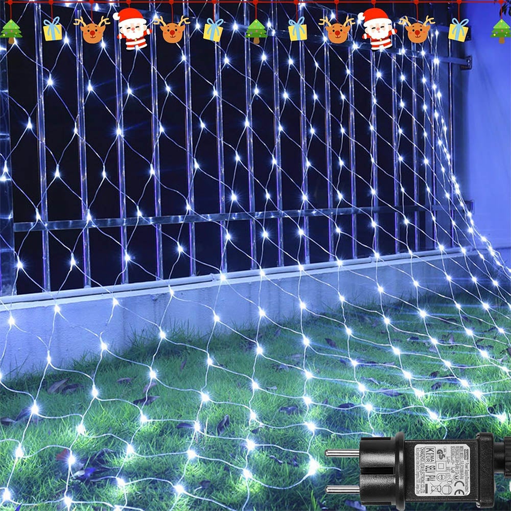 Girlanda świetlna z siatki, 1.5 x 1.5 m, 96 diod LED, zewnętrzna siatka świetlna, 8 trybów, owijanie drzewem, oświetlenie dekoracyjne na Biały