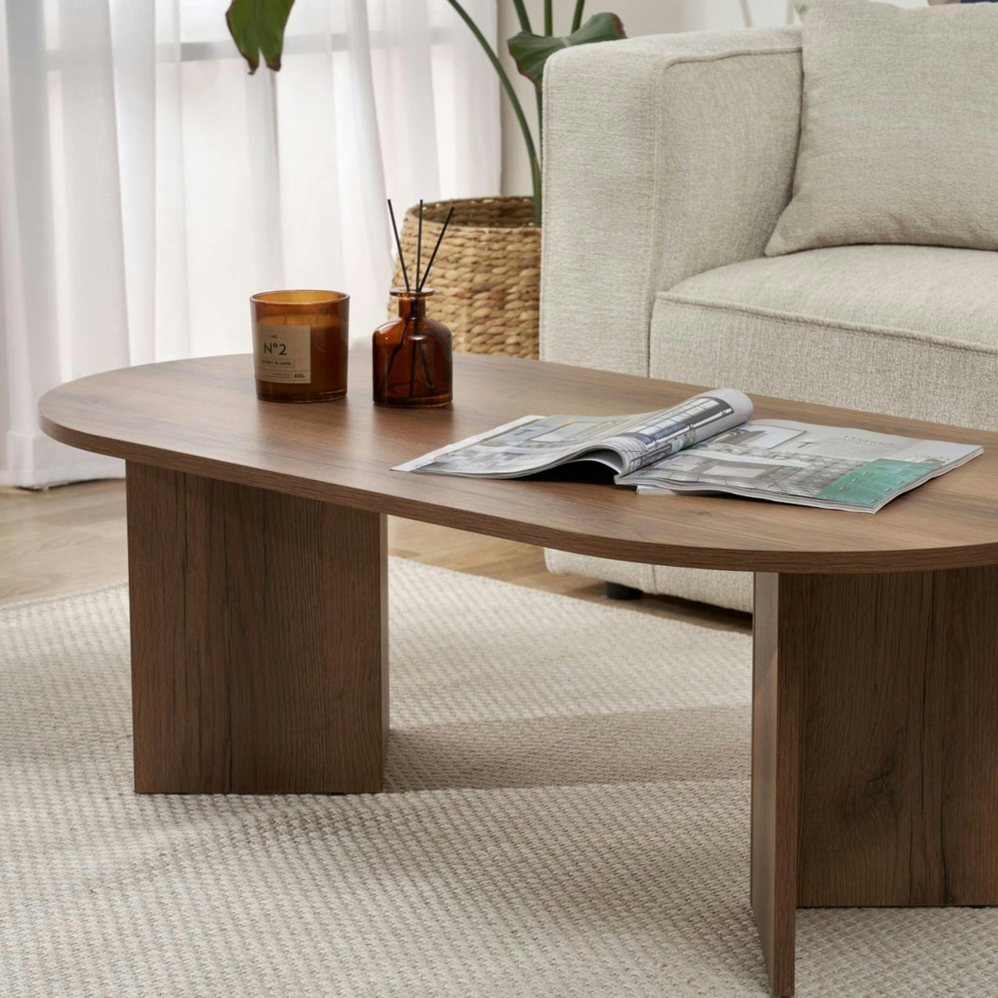 Table basse ovale effet noyer foncé - pieds en V MARFA - 3