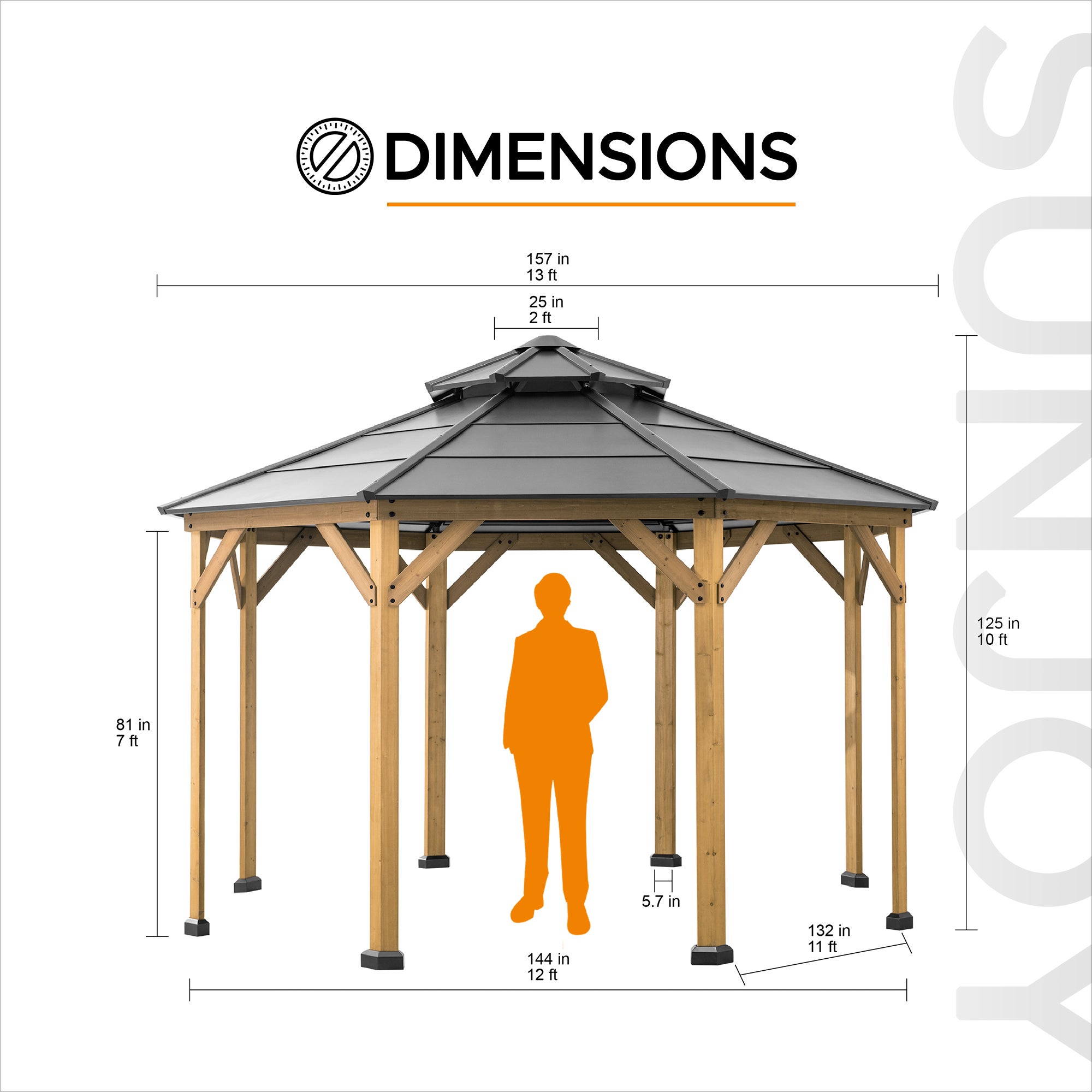 Tonnelle en bois de cèdre EGGI - 396cm x 396cm, anthracite - 3