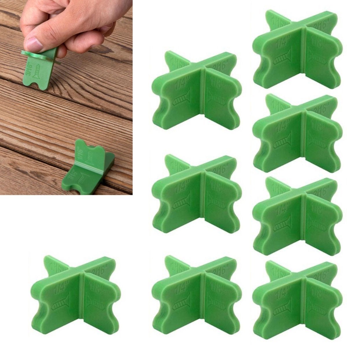 Set de 8 distanțiere ABS pentru platforme de decking, fixare platformă, 4 grosimi pentru plăci de decking: 1,5 mm, 3 mm, 5 mm și 6 mm 8buc