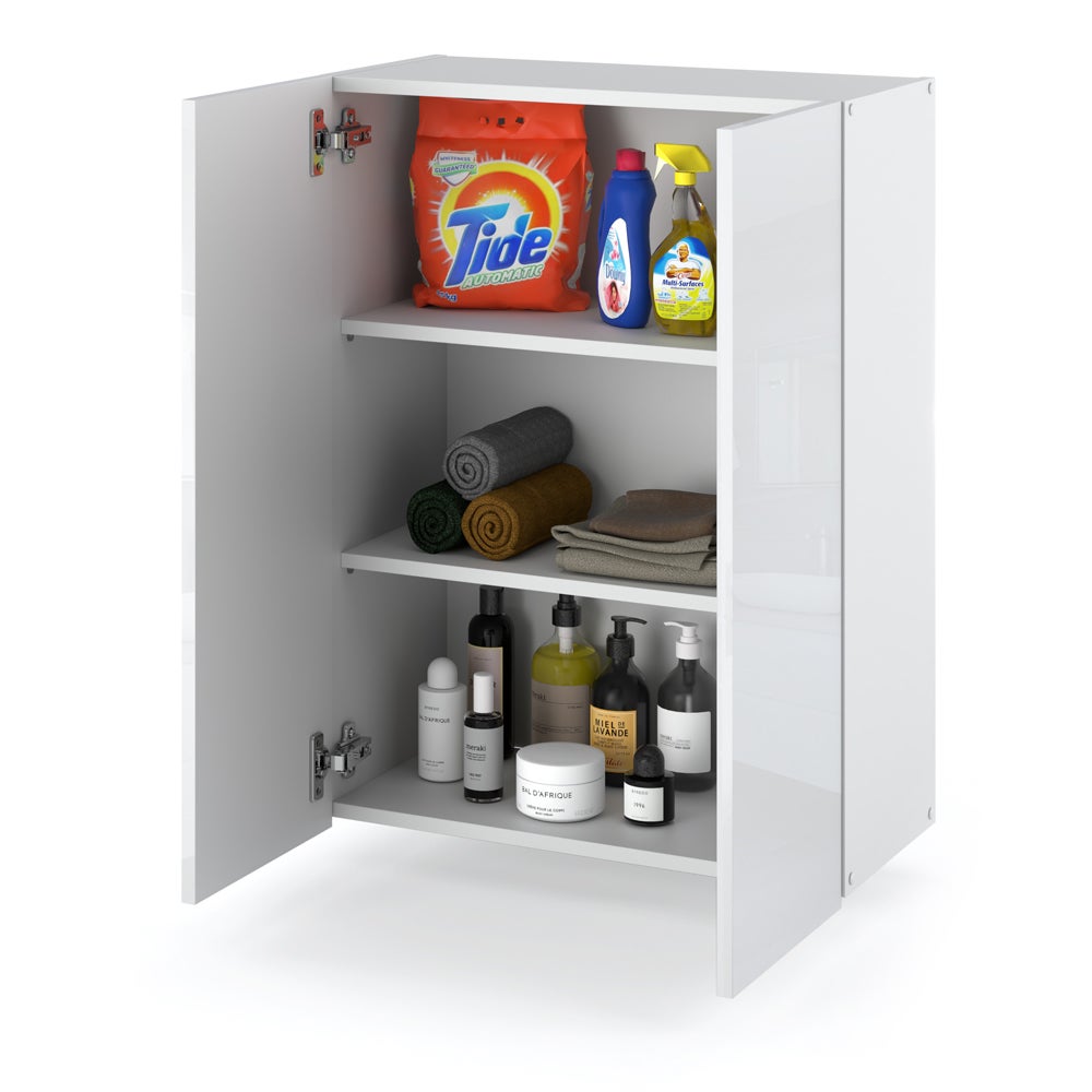 Szafka łazienkowa wisząca nad umywalkę 60cm zamykana biały połysk - 4