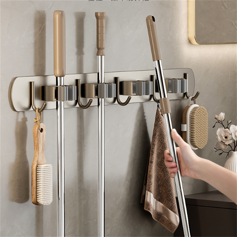 Lot De 4 Supports Muraux Noirs Pour Balais, Sans Perçage, Adhésifs Avec