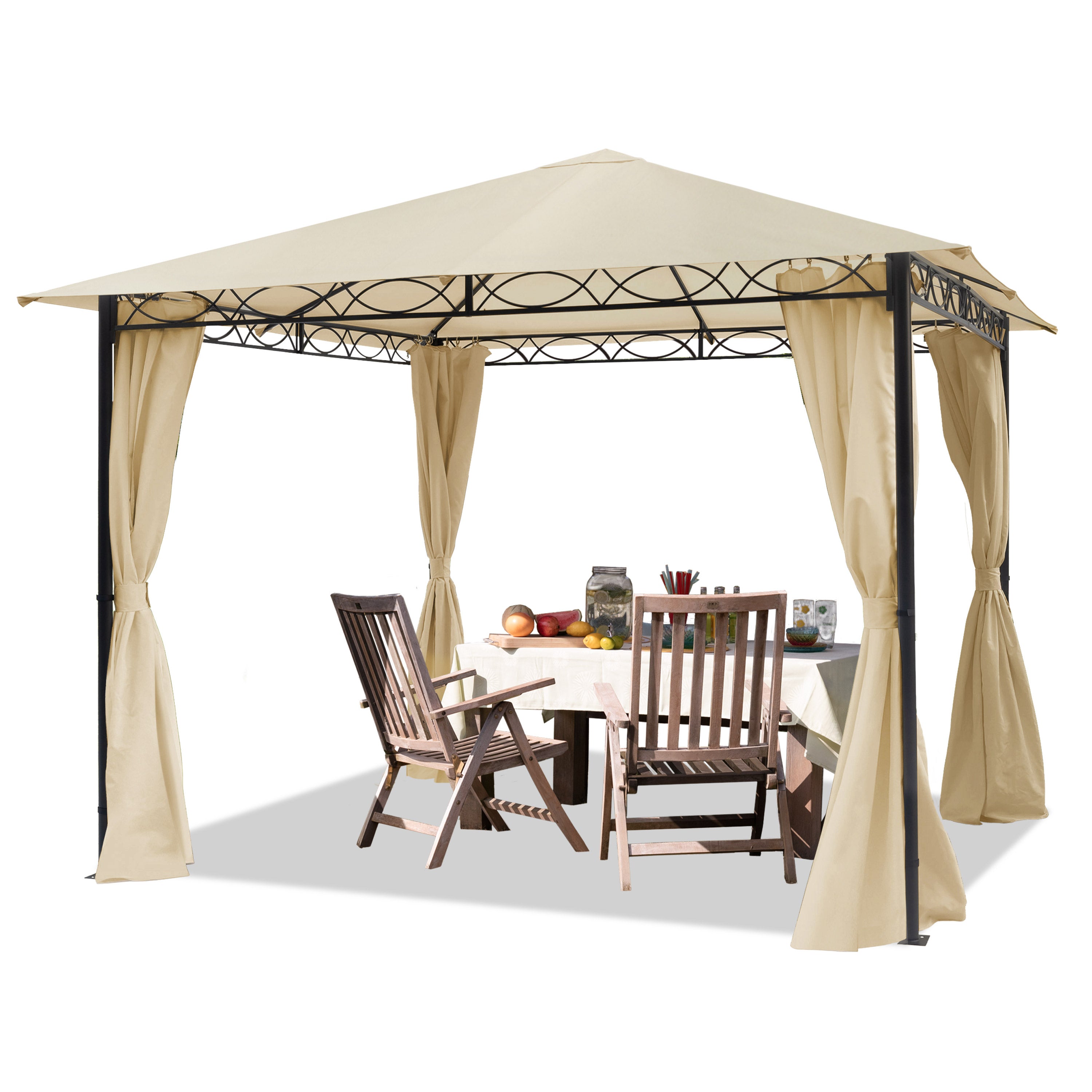 TOOLPORT Pawilon ogrodowy 3x3 m pawilon 4 części boczne namiot ogrodowy ok. 180g / m² plandeka dachowa szampański