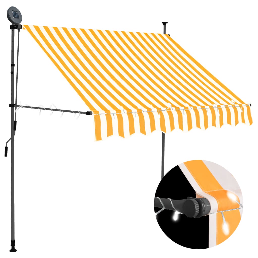Ręcznie zwijana markiza z LED, 150 cm, biało-pomarańczowa vidaXL