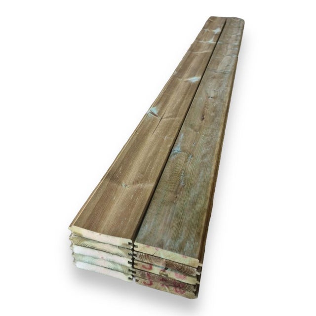 Lot de 100 lames (14,40 m²/boîte) de bardage à rainure et languette en pin massif traité, 2 côtés biseautés, 21 x 120 x 1200 mm
