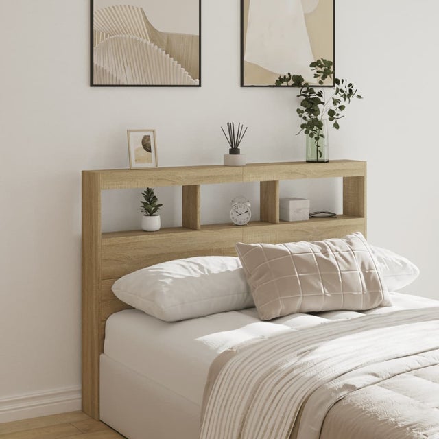 vidaXL Armoire tête de lit avec LED chêne sonoma 140x17x102 cm