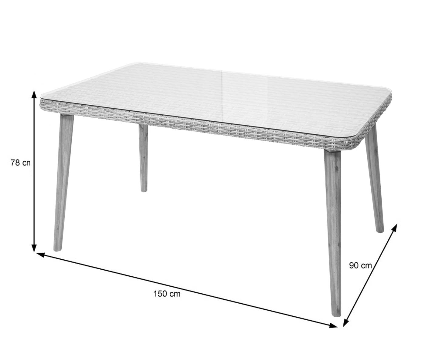 Stół ogrodowy z polirattanu HWC-H65, stal + akacja półokrągły z polirattanu MVG 150x90cm ~ szary - 4
