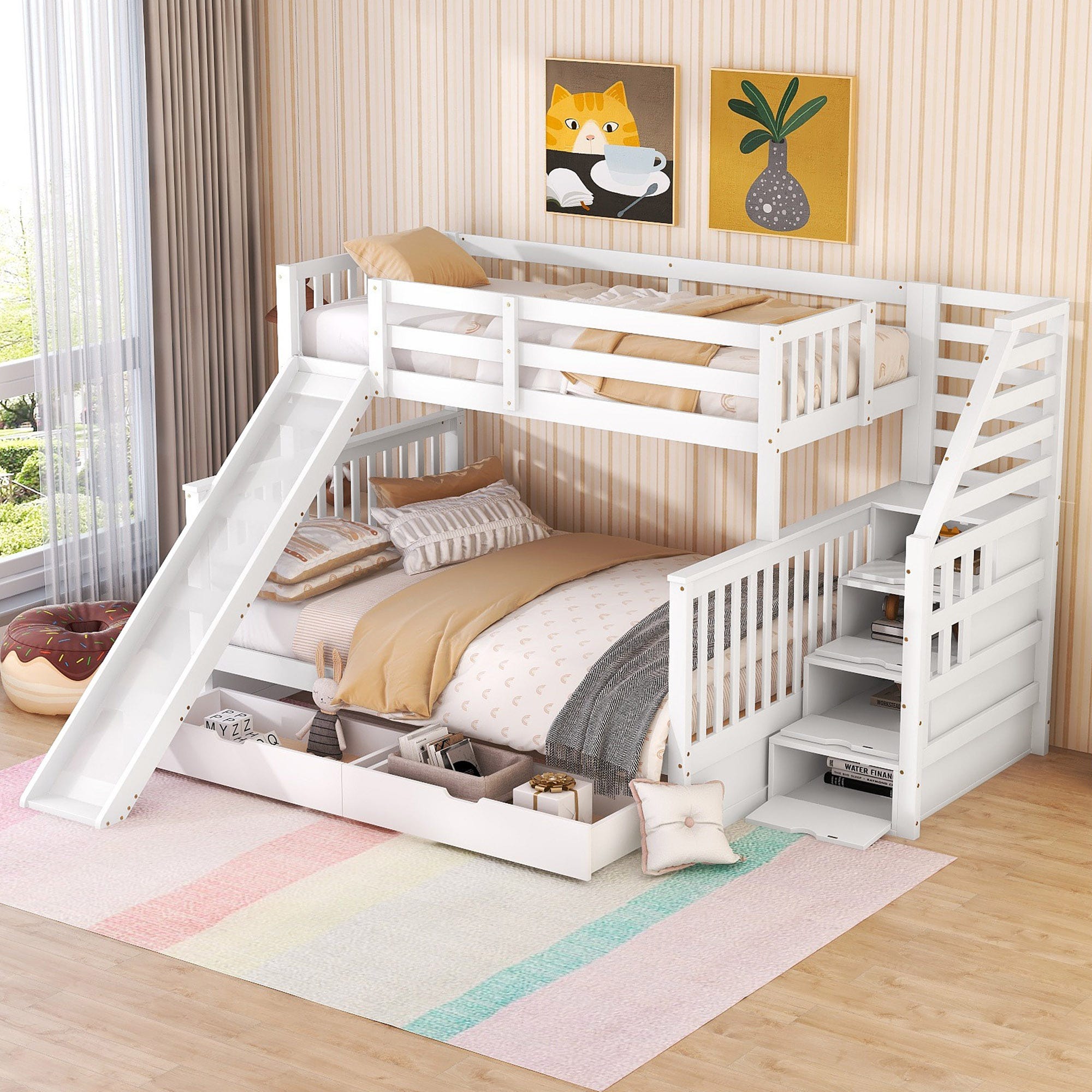 Lit superposé 90x200cm en bois - avec 2 tiroirs & bibliothèque - Gris | Leroy Merlin Lit superposé 90x200cm en bois - avec 2 tiroirs & bibliothèque - Gris | Leroy Merlin