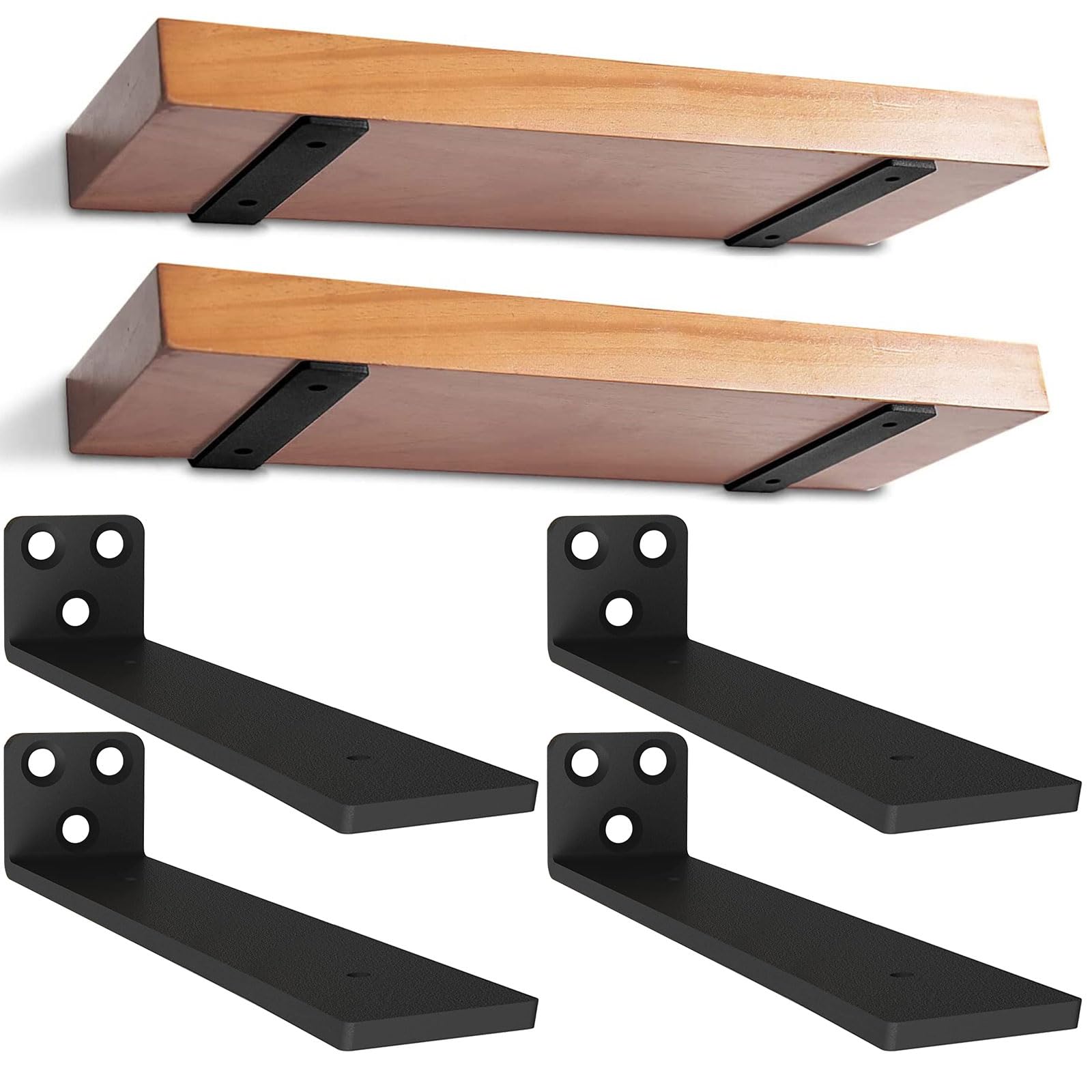 4 Pcs Equerre Etagere Murale, Equerre Murale Fixation Invisible, Support Étagère Flottants Robustes Noirs, Supports D'étagère Pour étagère Armoire Montage (Style Oreille De Chat, Noir 255MM