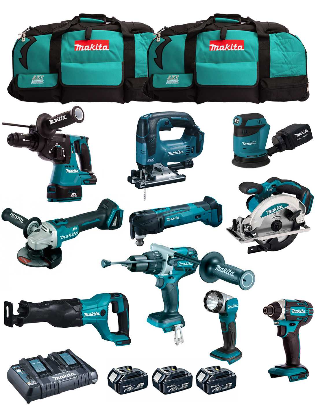 Kit Professionale Makita 18V - 11 Attrezzi + 3 Batterie 5Ah Con Caricatore E Carrello - Foto 5
