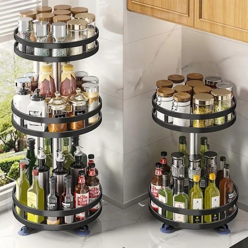9pc KAKET Organisateur à Épices Rotatif 360° en Acier Inoxydable, Plateau Antidérapant pour Condiments et Épices - Accessoire de Cuisine - 4