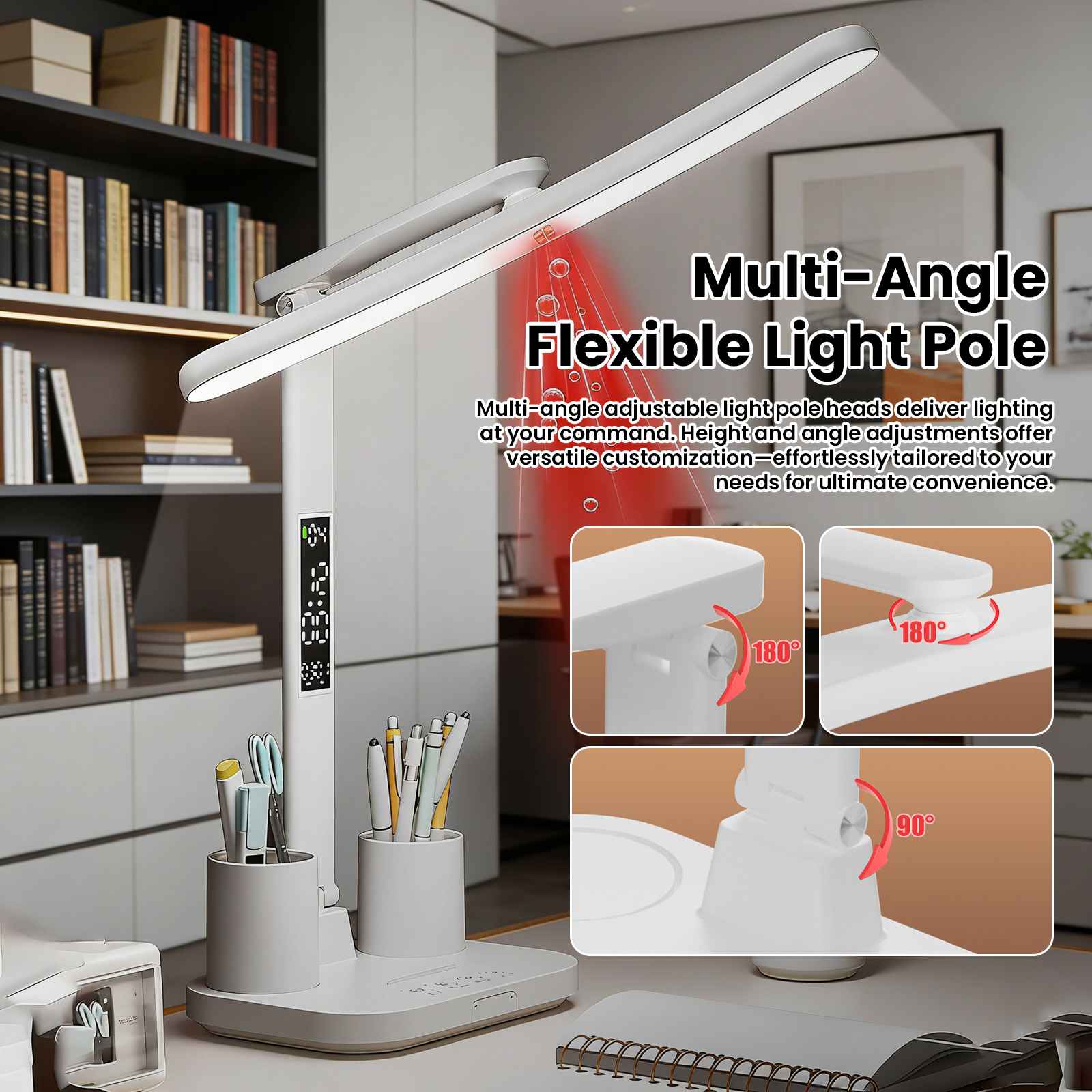 Lampe de bureau LED 53 cm avec écran numérique et porte-stylos, lampe de table réglable pour bureau et étude - 3