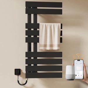 Radiateur Sèche-serviettes électrique GIANTEX - 100W, Aluminium Argenté, 6 Barres, Montage Mural Ou Sur Pied