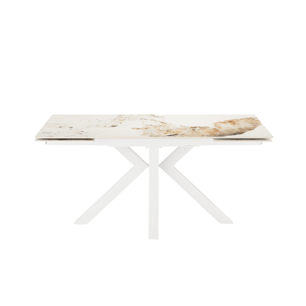 Casa Vital Tavolo da pranzo allungabile KOPER, bianco lucido, motivo marmo, piano in ceramica, due ripiani, gambe in metallo, facile da montare, portata 120 kg (dimensioni: 180/240 x 90 cm