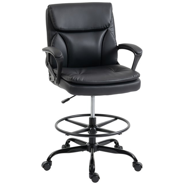 Silla de Dibujo Silla de Escritorio Ergonómica Giratoria con Altura y Reposapiés Ajustable Negro