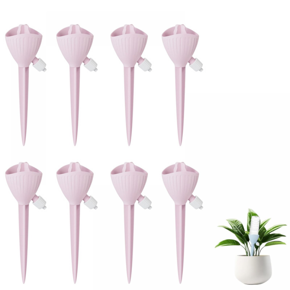 Zestaw 8 zraszaczy wewnętrznych z regulowanym systemem nawadniania do roślin doniczkowych, roślin ogrodowych i kwiatów ogrodowych (różowy)