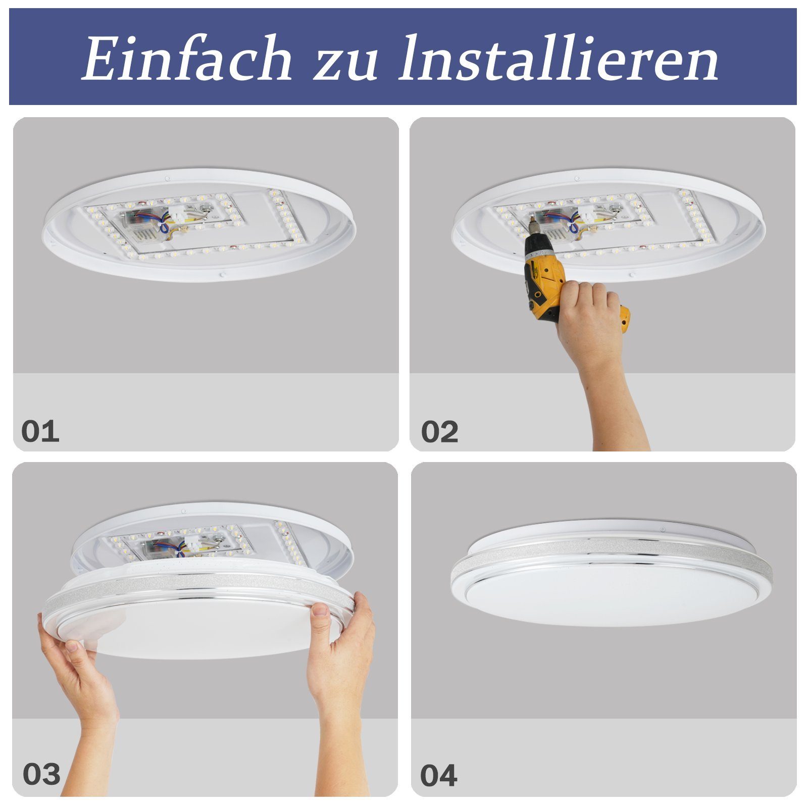 NETTLIFE Lámpara de techo LED redonda moderna, lámpara de dormitorio regulable de 23W con control remoto, lámpara de cielo estrellado de 27cm - 6