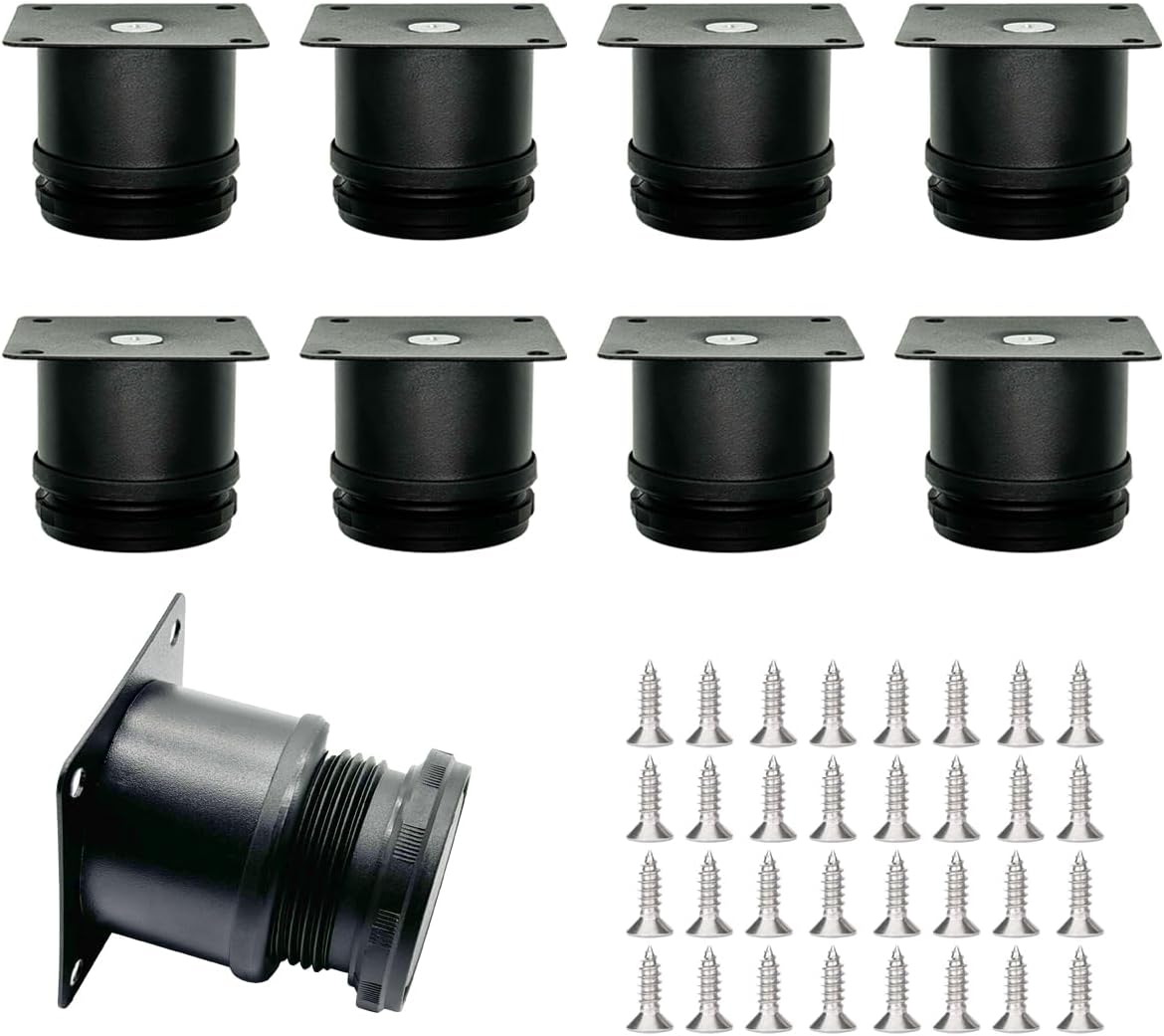 Picioare reglabile din oțel inoxidabil de 5 cm, set de 8 - rotunde, negre, Ø5 cm, pentru canapele, mese, paturi și dulapuri 8buc