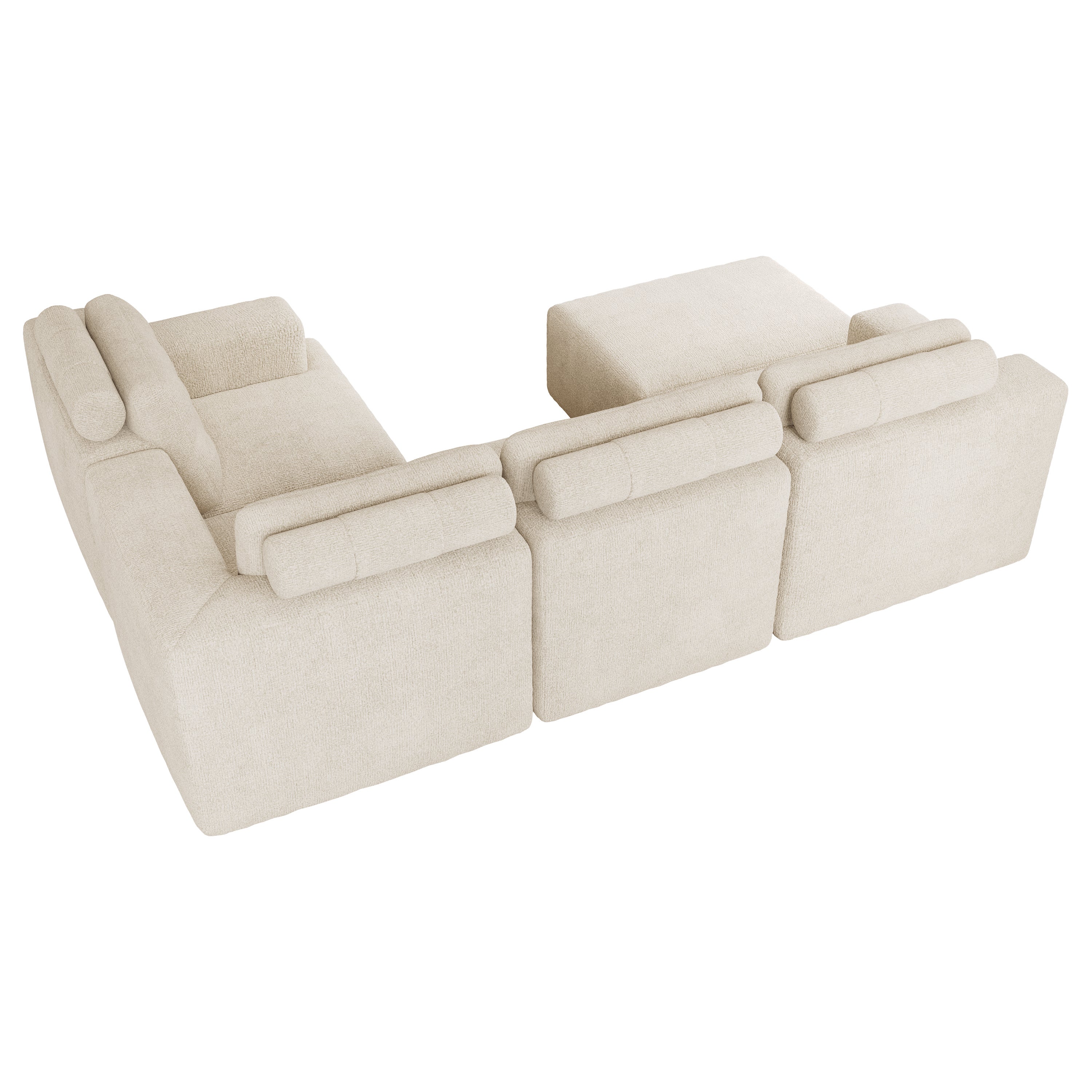 Canapé modulable 5 places U/L 252x180x82 cm, mousse intégrale, sans structure rigide, sans montage, chenille, beige - 9