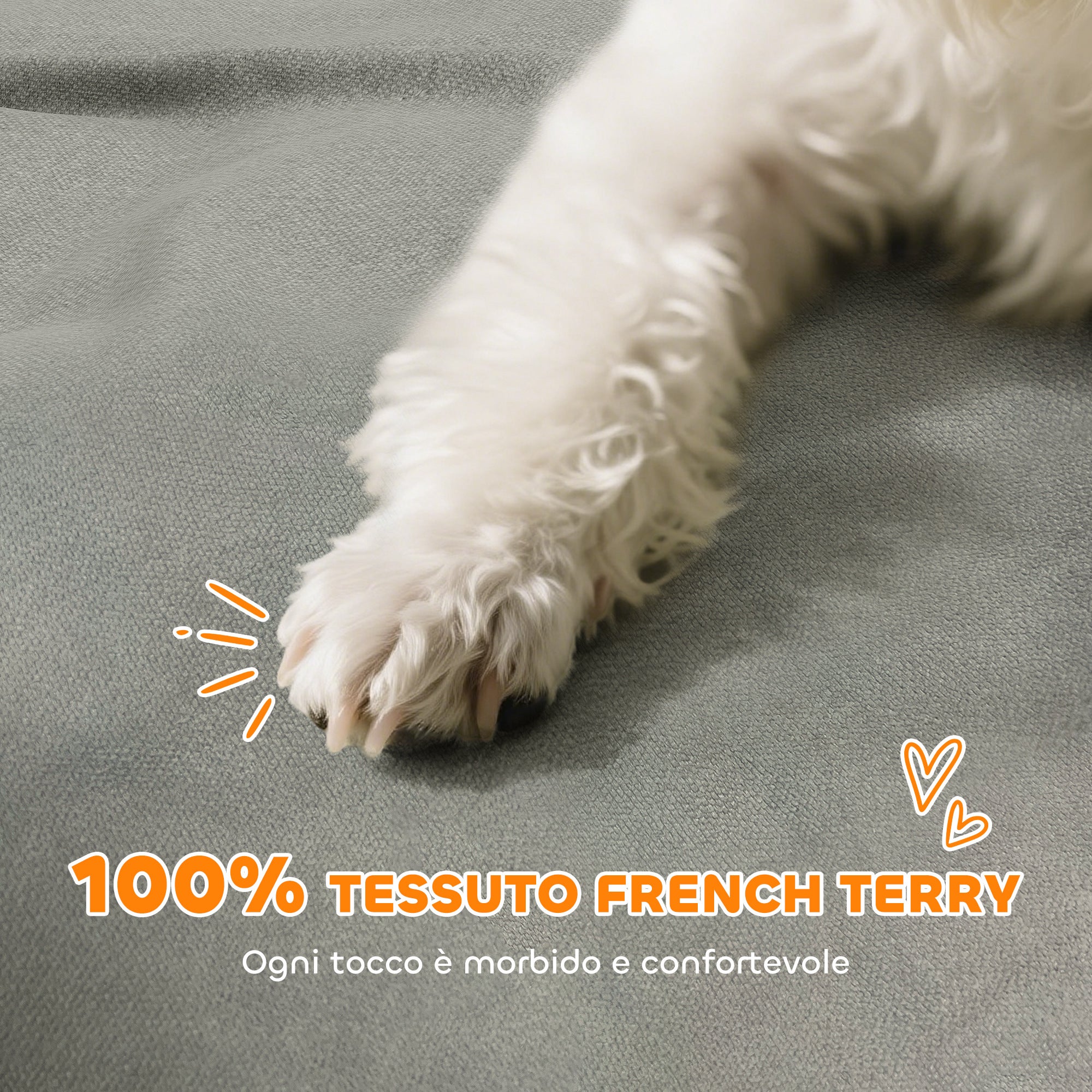 PawHut Divano per Cani con Braccioli di Supporto, in Legno e Tessuto French Terry, 66x42x28.5 cm, Grigio - 4