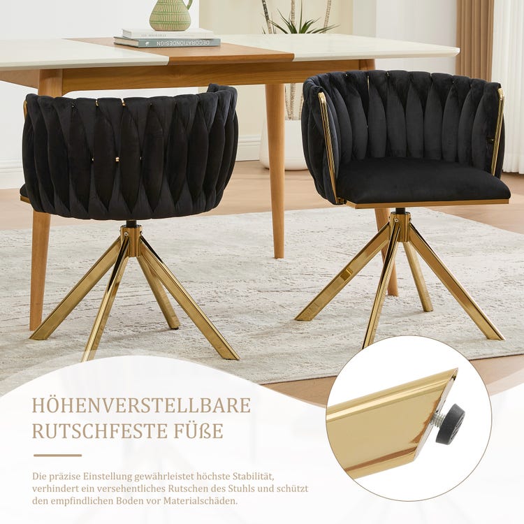 Fauteuil velours (lot de 2) : structure métallique robuste, pivot 180°, ergonomique, luxueux. Salon/boudoir/espace de travail créatif. - 6