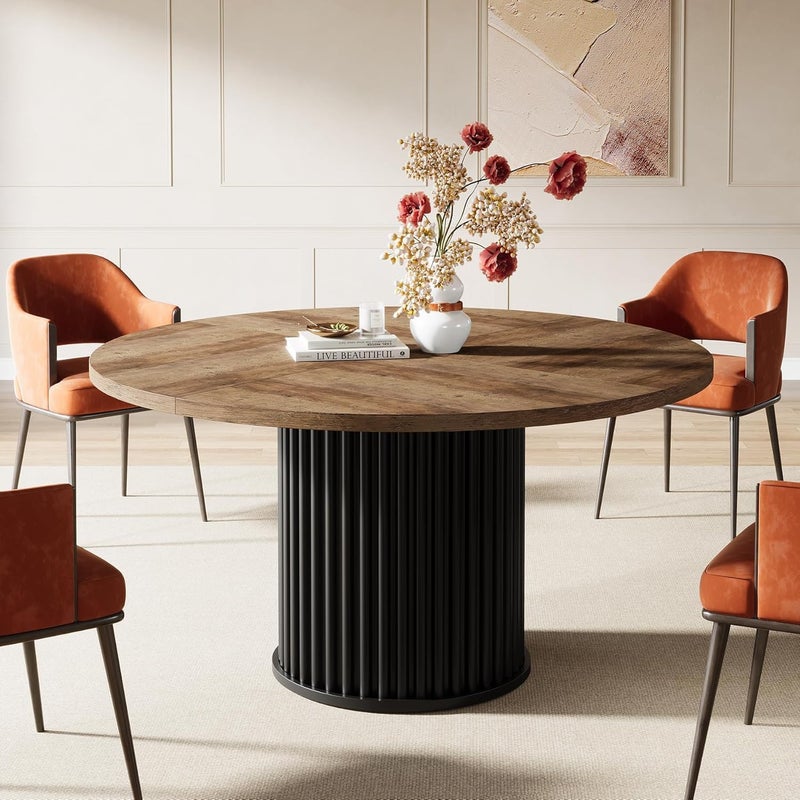 Okrągły stół Tribesigns 120 cm z drewna i metalu, styl nowoczesny dla 4 osób – brązowy i czarny