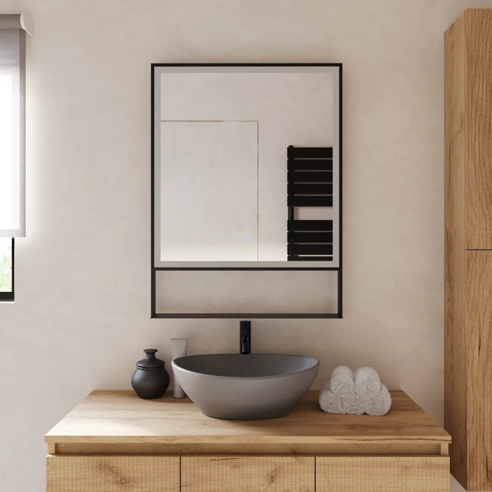 Espejo led 70 x 100 cm con marco negro mate, luz cálida, neutra, fría y antivaho | merak