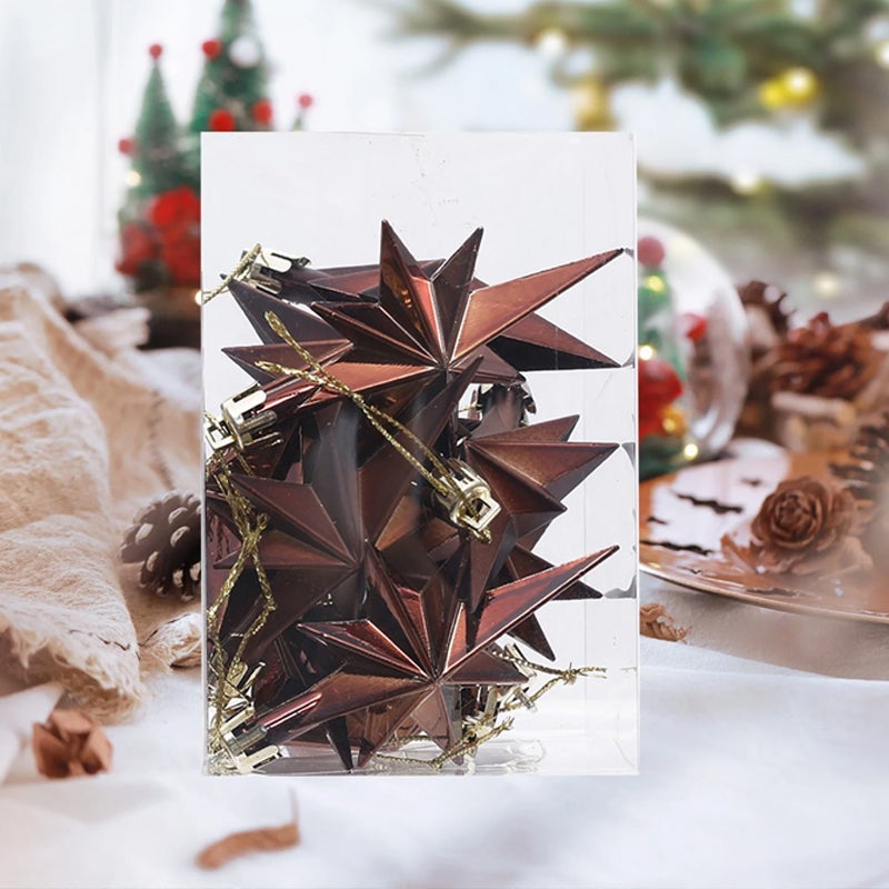 12 decorazioni a forma di stella a 8 punte da 8 cm - Plastica galvanizzata - Decorazioni per alberi di Natale, location e feste - 6