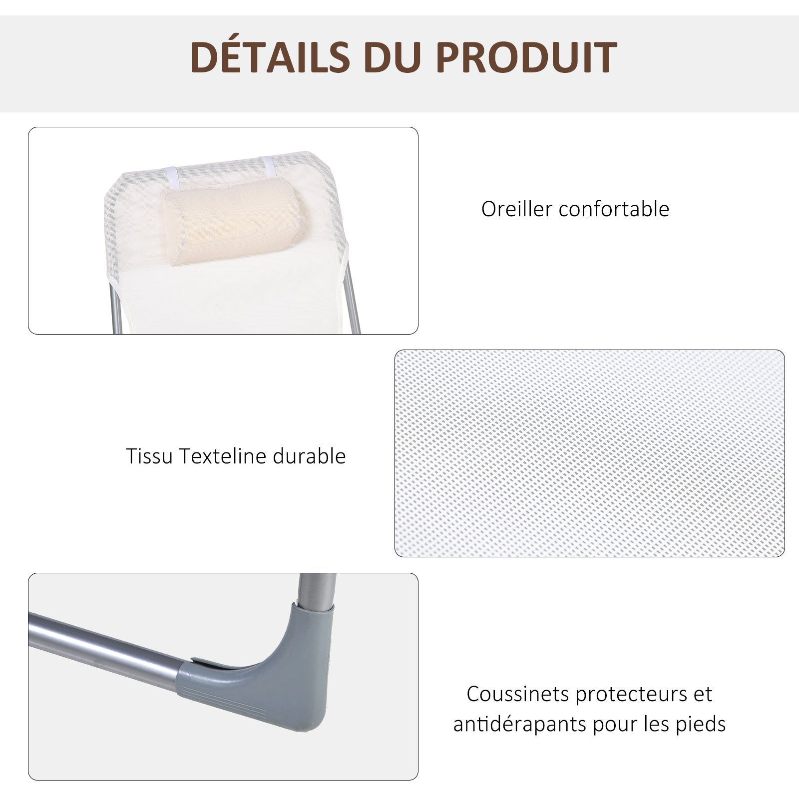 Bain de soleil transat pliable inclinable acier teslin - 5