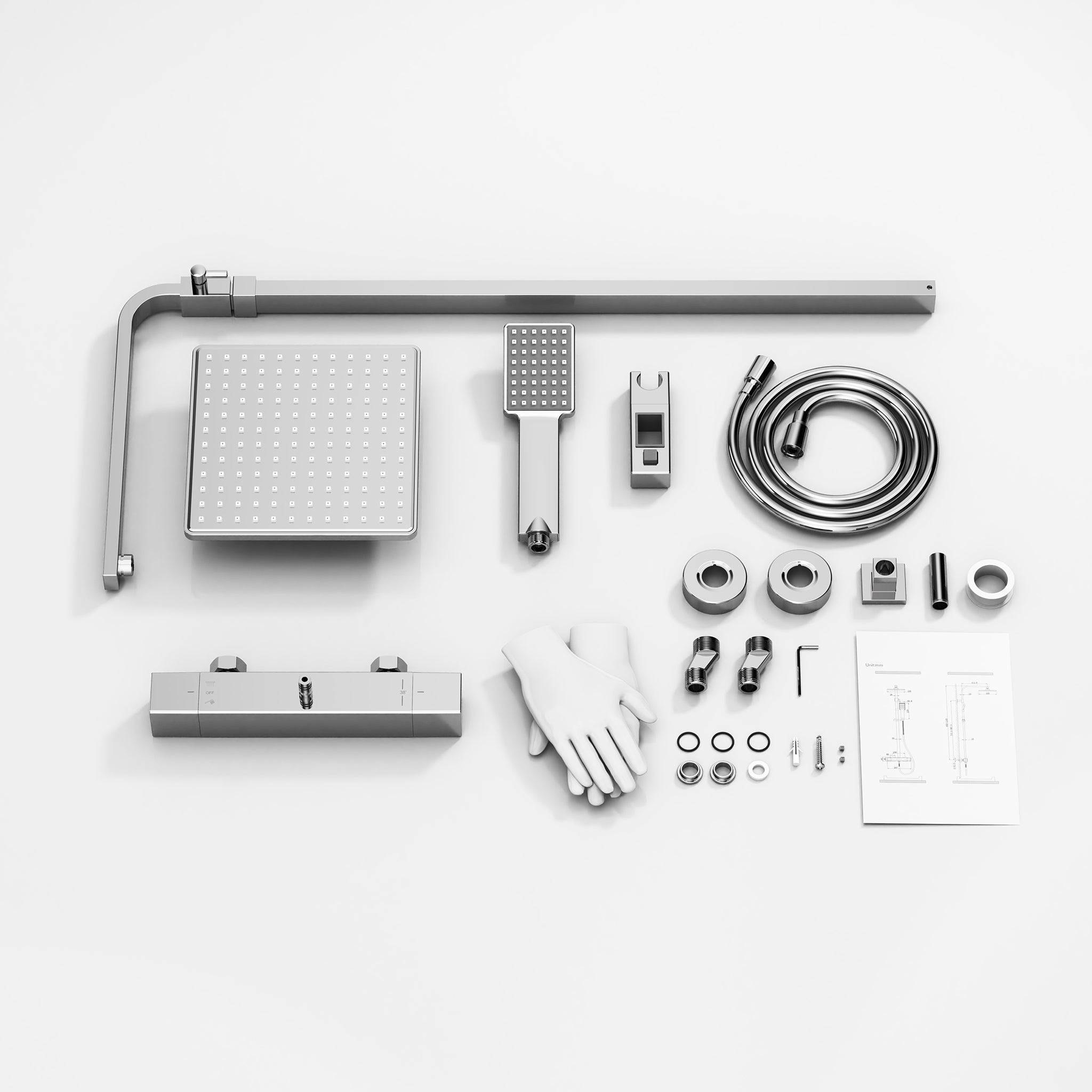 Colonne de Douche avec Mitigeur Thermostatique Chromé, Ensemble de Douche avec pomme de douche et tête de douche, Hauteur Réglable 855-1105mm - 8