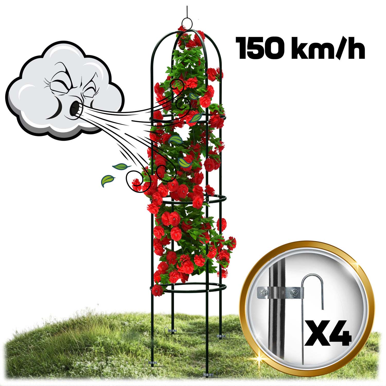 Pergola ogrodowa kolumnowa metalowa czarna na kwiaty róże 200x40cm + kotwy Plonos - 3