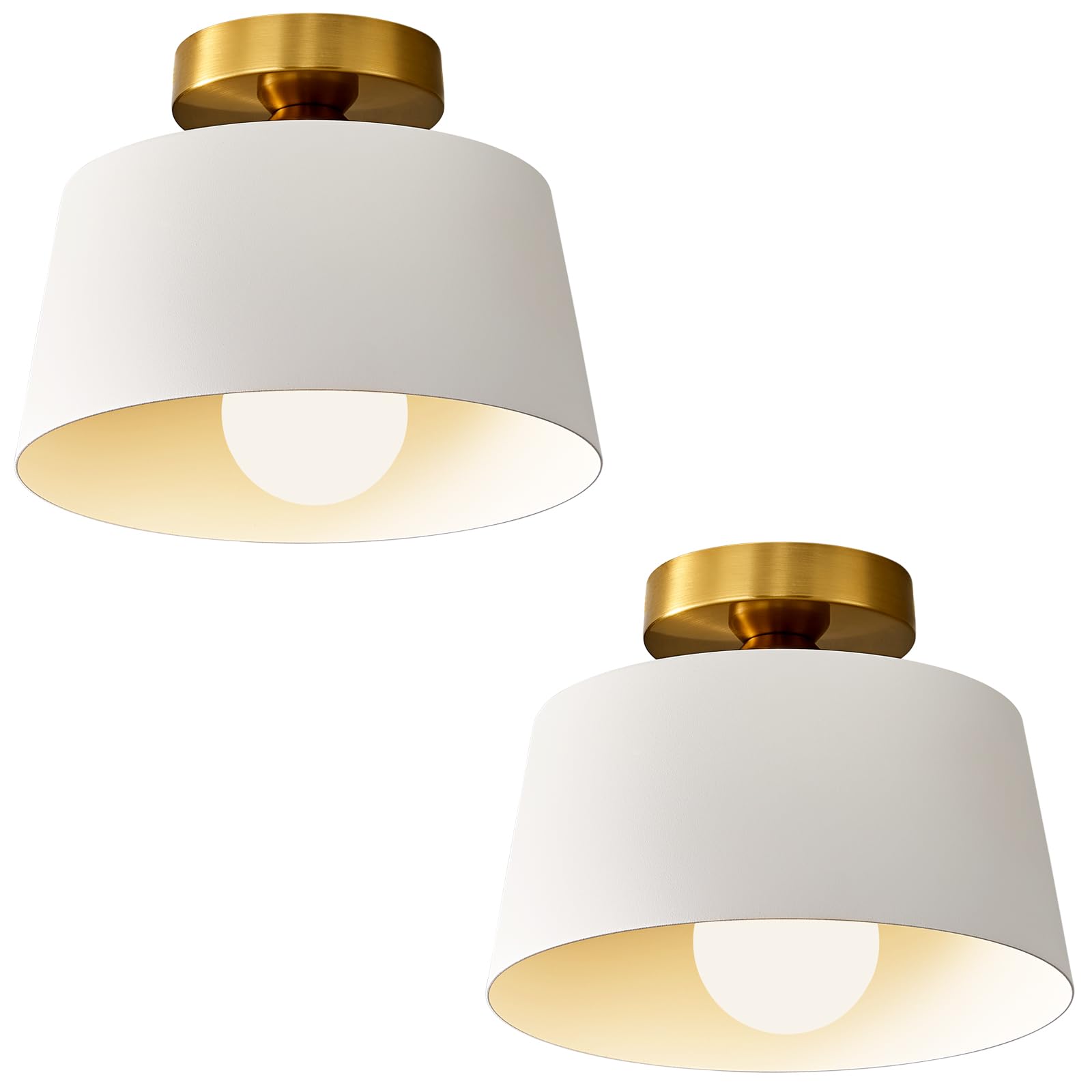 2 plafones de metal blanco semiempotrados, casquillo cerámico e27, para pasillo (sin bombilla)