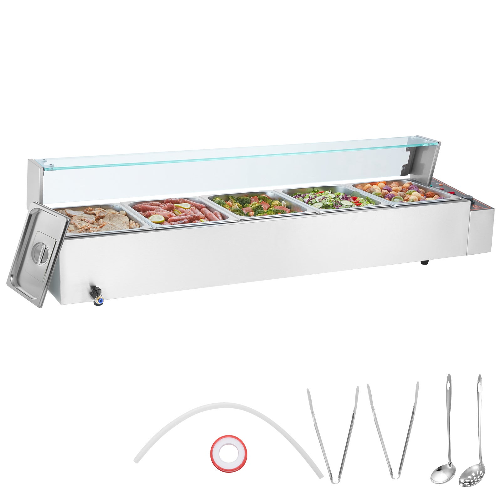 Cutter Riscaldato VEVOR Scaldavivande con 5 vassoi 7,6 L, 1700 W, buffet riscaldato in ...