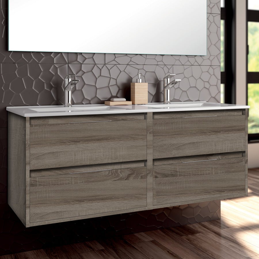 Meuble de salle de bain 120cm double vasque - 4 tiroirs - IRIS - britannia (chêne foncé) - 2