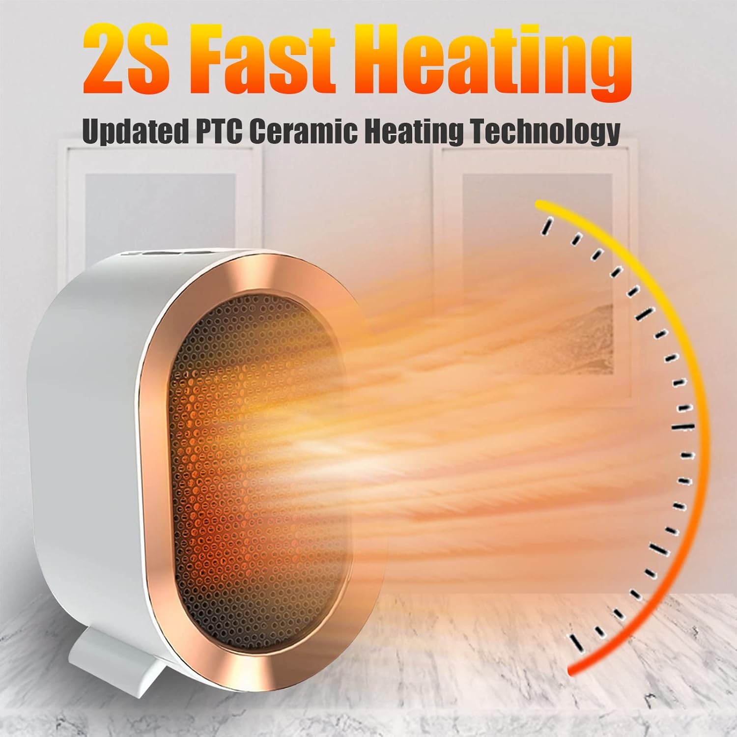 Ogrzewacz elektryczny do wnętrz, mały przenośny ogrzewacz do użytku domowego, z zabezpieczeniem przed przegrzaniem i przewróceniem, biały - 3