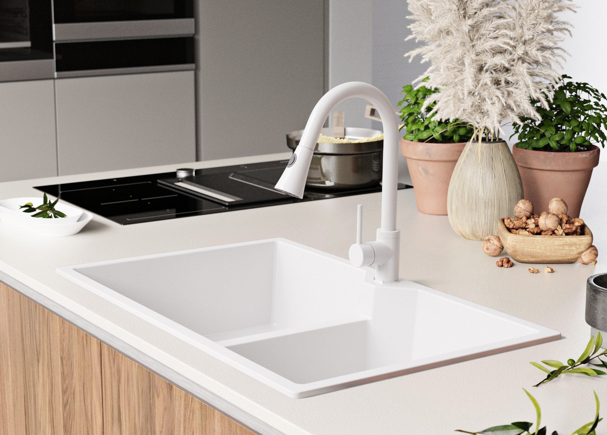 Lavandino da Cucina Bianco 78x50cm, Lavello in Granito a 2 vasche + Sifone Classico + Accessori, Lavabo da Cucina Incasso al mobile 80cm PRIMAGRAN - 3