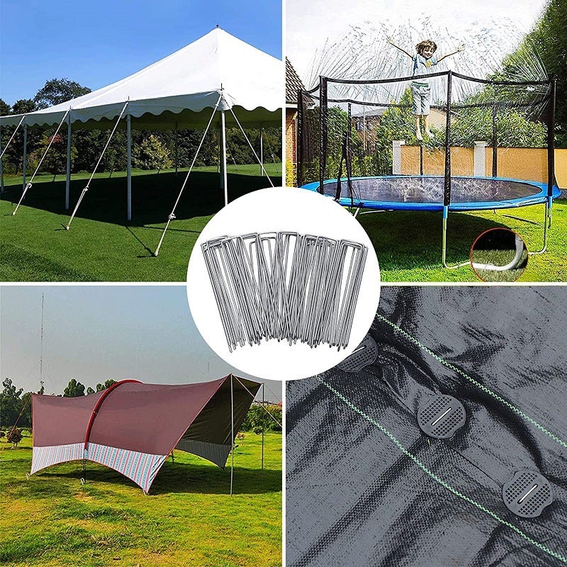 Clous en U Acier Galvanisé 30pcs - Piquets de Fixation Solide pour Toile de Jardin, Bâche, Gazon Synthétique - Accessoire Verger/Serre/Potager - 4