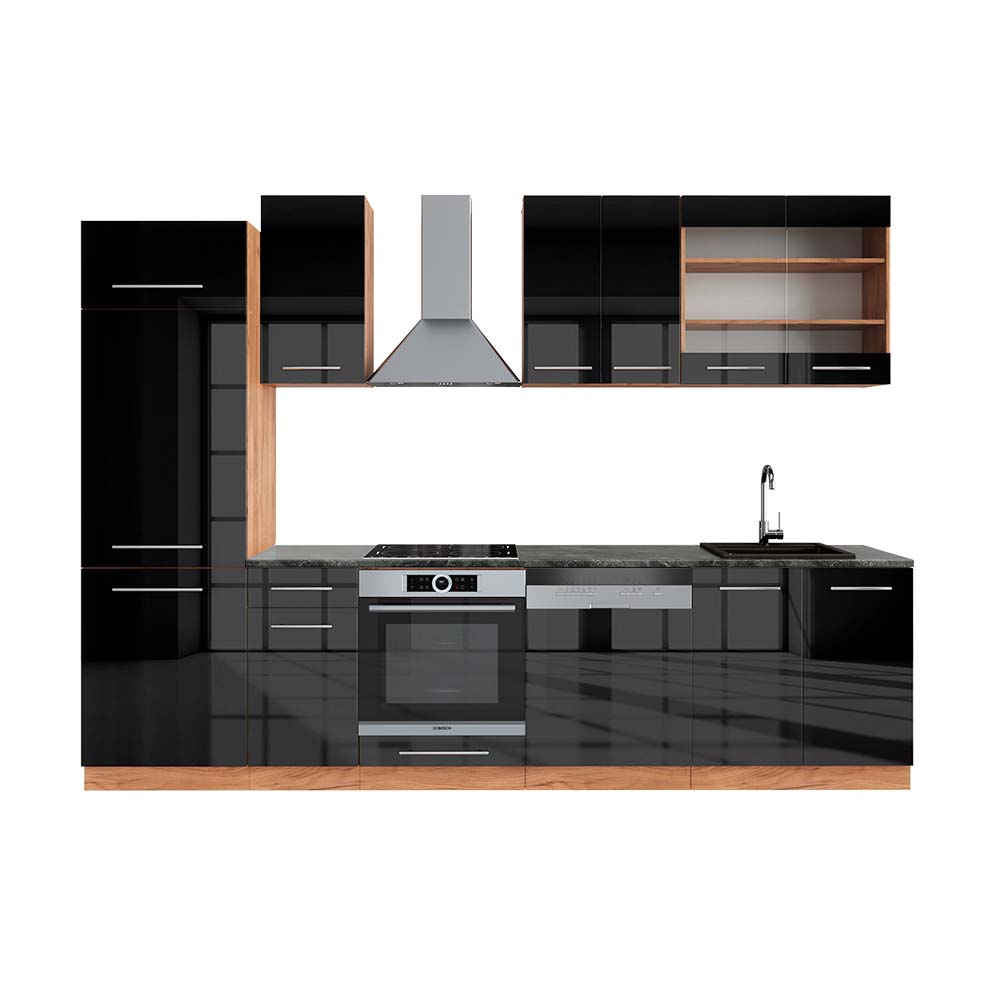 Cuisine en bloc Fame-Line Single style rustique 300cm chêne vert or Vicco