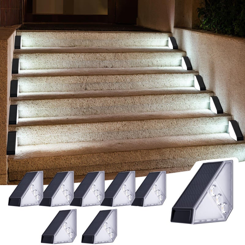 Solarne lampy schodowe do ogrodu, 8 sztuk, światło białe