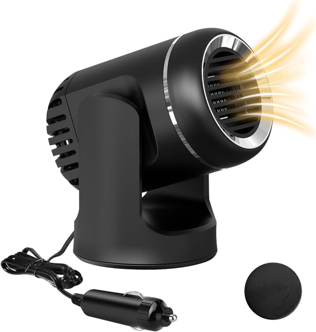 (Noir)Chauffage Soufflant pour Voiture 12V 120W, Chauffage d'appoint 2 en 1, Désembueur avec Tapis Antidérapant, Dégivreur Portable pour Voiture, Chau