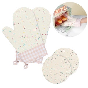 Lot De 2 Gants De Four Extra-Longs 43 Cm – Résistants Jusqu'à 260°C, Silicone Antidérapant & Doublure Coton, Idéal BBQ, Four, Micro-ondes – Bleu Denim Stylé