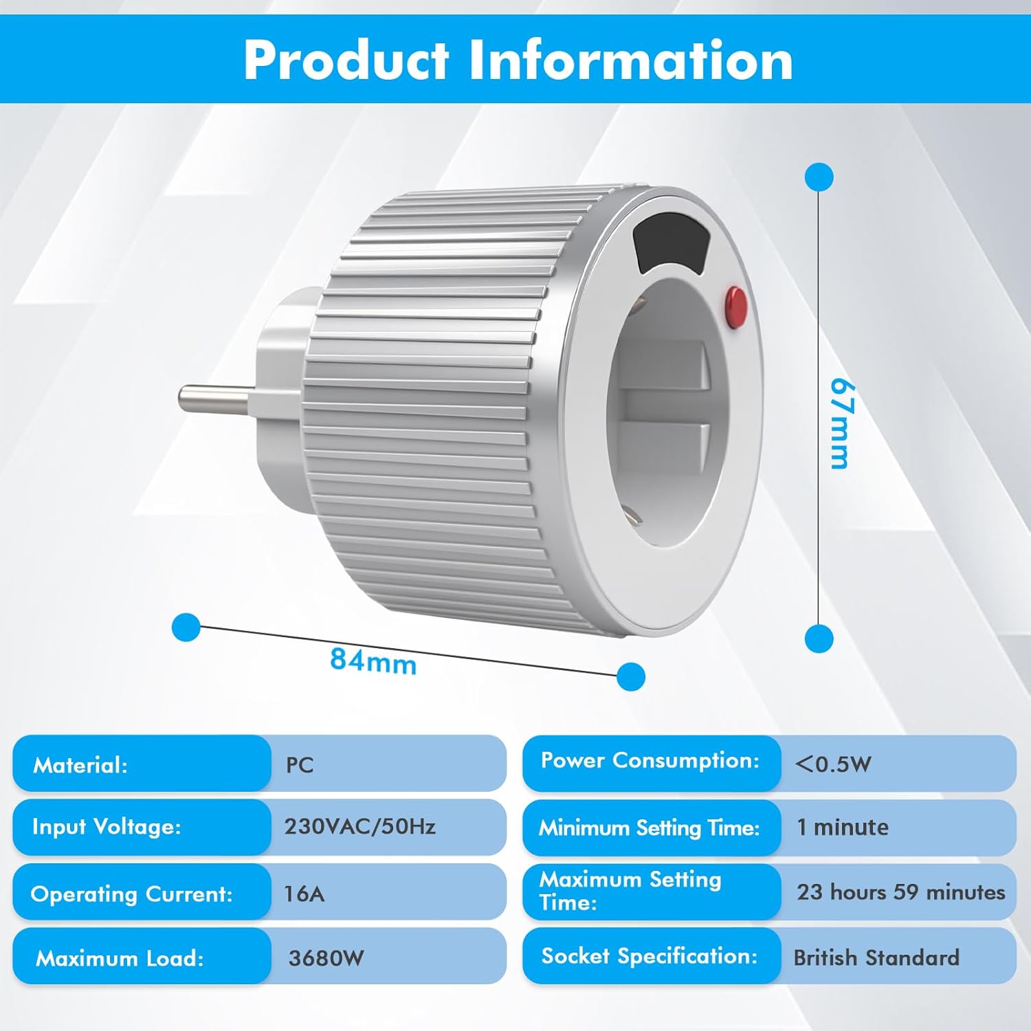 Minuteur Prise Electrique Compte AC230V 16A 3680W Affichage LED 24 Heures intervalle 1 Minute Prise minuteur - 2