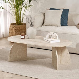 Table Basse Marbre Blanc & Noir 100x48x55cm - Salon Moderne Avec Rangement Ouvert
